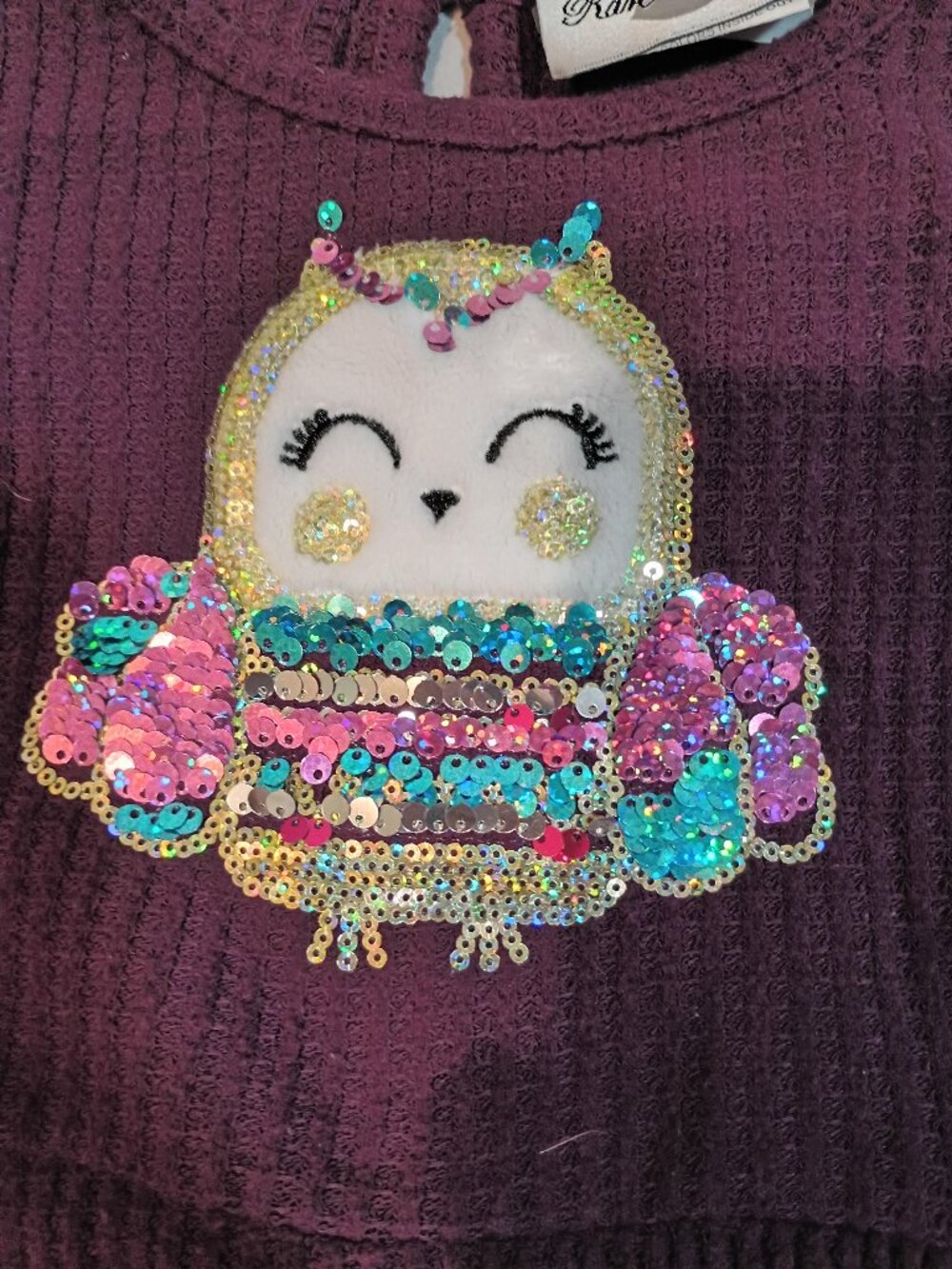 Rare Editions/Dress/Girls 6X/Purple/Sequin Owl Ruffle Sleeve Woodlandcore Sparkl - Picture 3 of 9